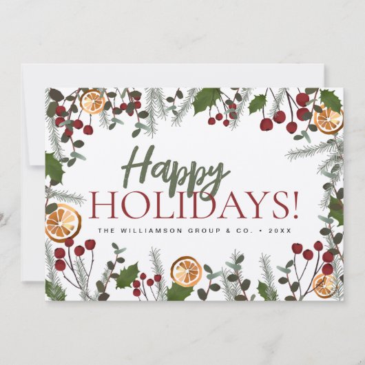 Hulstbessen Dennentak Kersthuis Prettige Feestdage Feestdagenkaart (Voorkant)