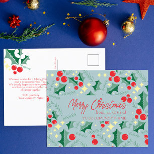 Hulstbladeren Rode Bessen Sterren Zakelijk Kerstmi Briefkaart