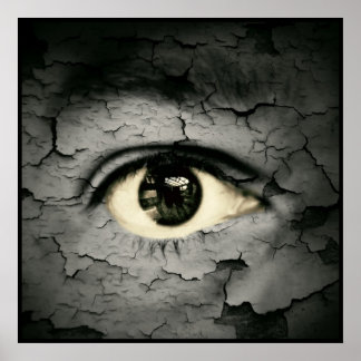 Humaan oog, afgerond op de huid van het schilferen poster