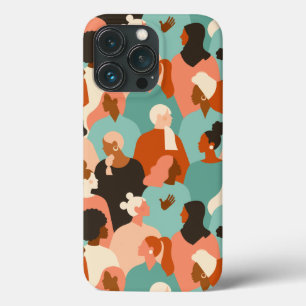 Human Diversity Retro Faces Pattern iPhone 13 Pro Hoesje
