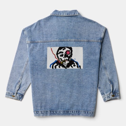 Human face Funky Sketch Denim Jacket (Achterkant)