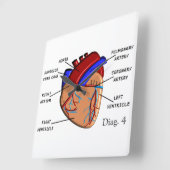 Human Heart Diagram Clock Vierkante Klok (Hoek)