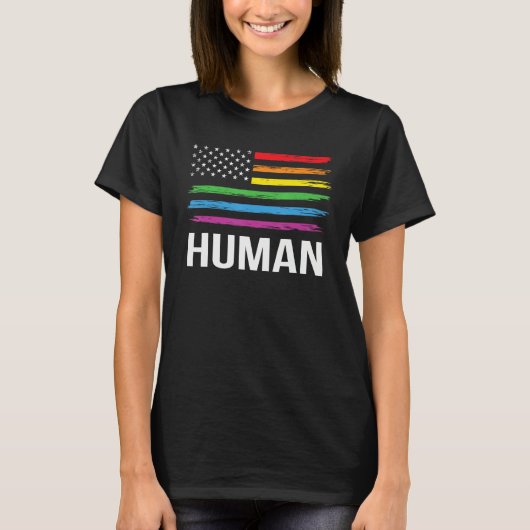 HUMAN Rainbow LGBT Flag Gay Pride Month Lesbian T-shirt (Voorkant)