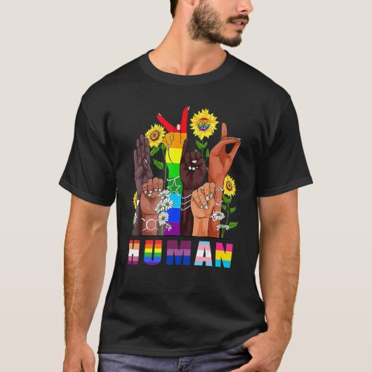 Human Sign Language Hand Talking Lgbtq+ Gay Les Pr T-shirt (Voorkant)