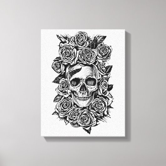 Human Skull Rozen Gothic Biker Art Illustratie Canvas Afdruk (Voorkant)