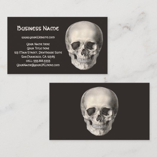 humane anatomische schedel, Halloween Skeleton Visitekaartje (Voorkant / Achterkant)