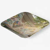 Humanity Symbolic Graffiti On Brick Wall Mural Papieren Bordje (Gebogen)