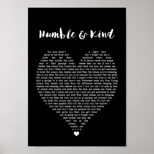 Humble and Kind Black Heart Song Lyric Print (Voorkant)