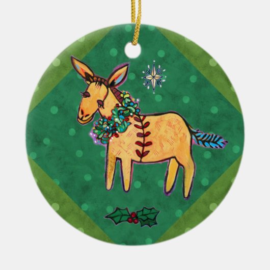 Humble Donkey op Manger Kerstmis Keramisch Ornament (Voorkant)