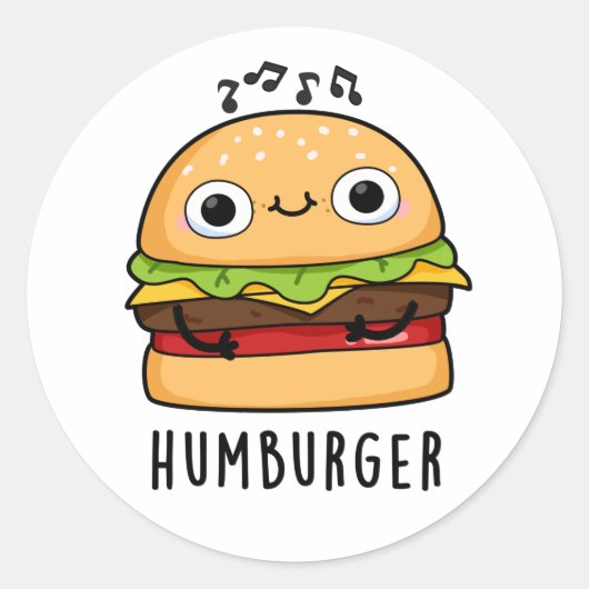 Humburger Funny Humming Burger Pun Ronde Sticker (Voorkant)