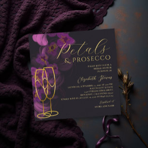 Humeurig Paarse Orchideeënblaadjes Prosecco Bruids Kaart