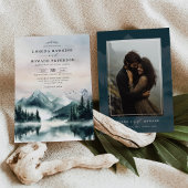 Humeurige Aquarel Bergen Dennenbos Bruiloft Kaart