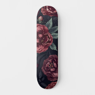 Humeurige Bloemen Waterverf Donkerrood Patroon Skateboard