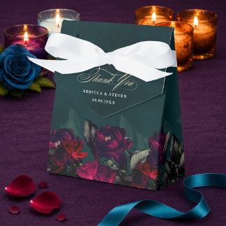 Humeurige Bloemendecor Donkerrode Turquoise Trouwt Bedankdoosjes