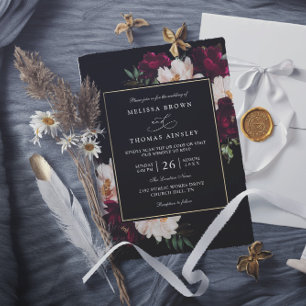 Humeurige Burgundy Blush Bloemencode QR Wedding Kaart
