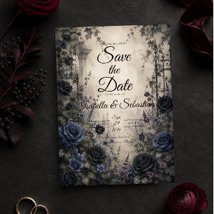 Humeurige Gotische Blauwe Rozen Bruiloft Save The Date