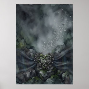 Humeurige Groene Tartan Roos Hart Keltisch Poster