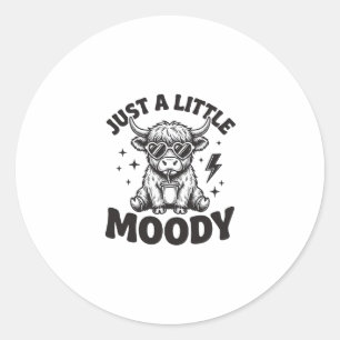 Humeurige Hoogland Koe Oude Gravure Shirt Ontwerp_ Ronde Sticker
