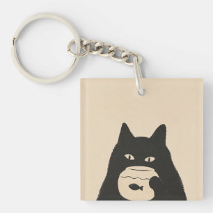 humeurige kat in een vissenkom sleutelhanger