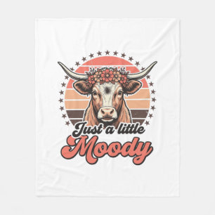 Humeurige Koe Retro Zonsondergang Vintage Gravure Fleece Deken