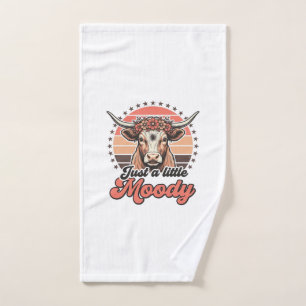 Humeurige Koe Retro Zonsondergang Vintage Gravure  Handdoek