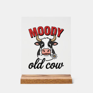 Humeurige Oude Koe Vintage Grappige Koe Shirt Ontw Acryl Bord
