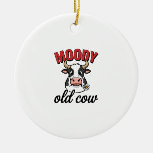 Humeurige Oude Koe Vintage Grappige Koe Shirt Ontw Keramisch Ornament