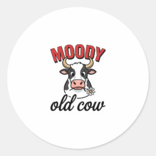 Humeurige Oude Koe Vintage Grappige Koe Shirt Ontw Ronde Sticker