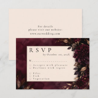 Humeurige Plum & Donkere Bloemige Winter Bruiloft RSVP Kaartje