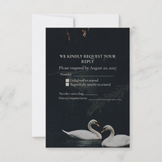 Humeurige Romantische Zwanen Bruiloft RSVP Kaart