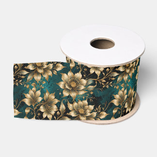 Humeurige Smaragd en Antieke Gouden Botanische Grosgrain Lint
