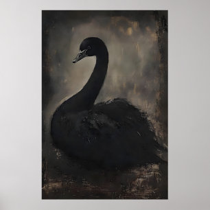 Humeurige zwarte zwaan print, zwaan portret muurpr poster