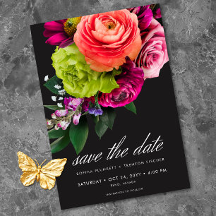 Humeurvolle Luxe Bloemrijke Felroze Zwarte Bruilof Save The Date