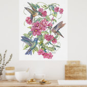 HUMMERENDE VOGELS MET PINKSTROMEN POSTER (Keuken)