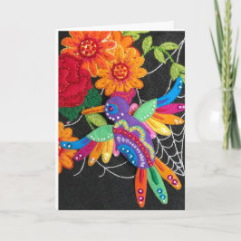 Hummiingbird Felt Sequin Beads Stitched Pretty  Kaart