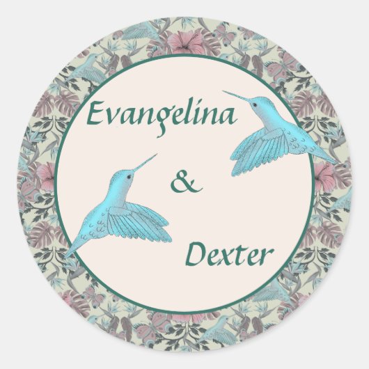 Humming bird & Hibiscus - wedding sticker (Voorkant)