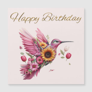 Humming vogel vliegen met bloemen Happy Birthday