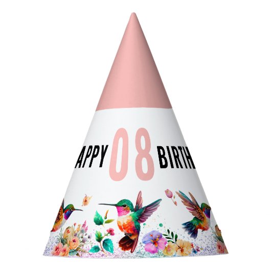 Hummingbird aangepaste tekst verjaardagsfeest feesthoedjes (Voorkant)