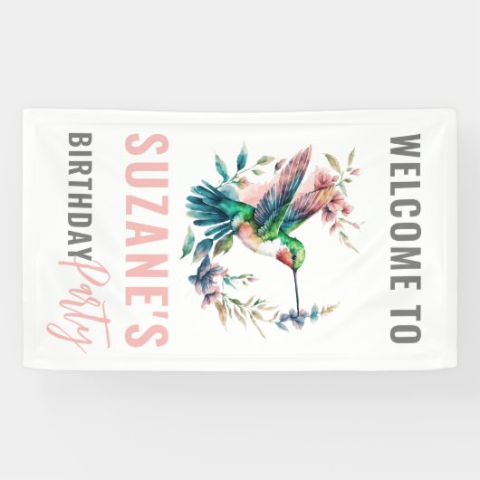 Hummingbird aangepaste tekst verjaardagsfeest spandoek (Horizontaal)