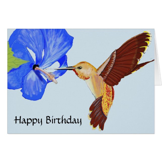 Hummingbird and Blue Hibiscus Birthday (Voorkant Horizontaal)