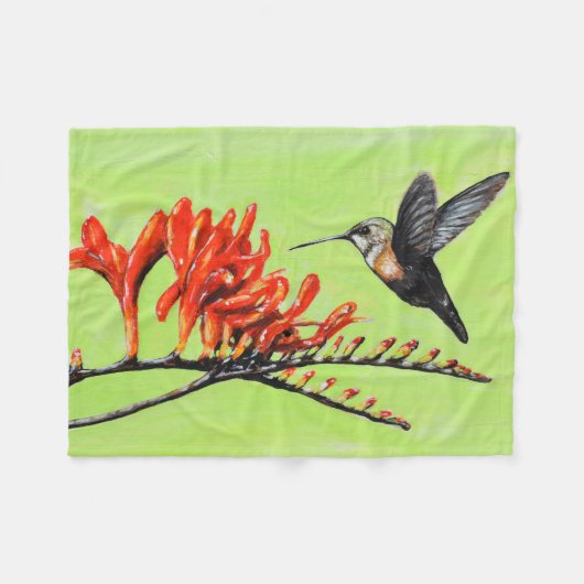 Hummingbird and Crocosmia Painting Fleece Deken (Voorkant (Horizontaal))