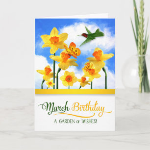 Hummingbird and Daffodils March Birthday Kaart