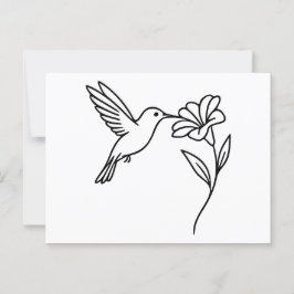 Hummingbird and Flower – Minimalist Black Line Art Briefkaart