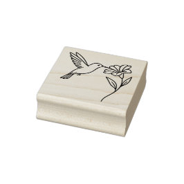 Hummingbird and Flower – Minimalist Black Line Art Rubberstempel