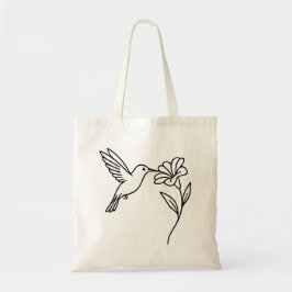 Hummingbird and Flower – Minimalist Black Line Art Tote Bag