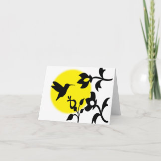 Hummingbird and flower silhouette art style kaart