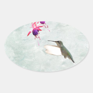 Hummingbird and Fuschia Ovale Sticker