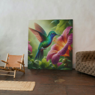 Hummingbird and hibiscus canvas afdruk