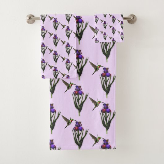 Hummingbird and Iris Flower Pattern Bad Handdoek (Insitu)