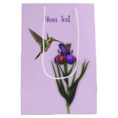 Hummingbird and Iris Flower Personalized Medium Cadeauzakje (Achterkant)